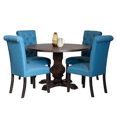 Kerbau 5-Pc Dining Set, Pedestal Round Table with 4 Stylish Chairs, Blue