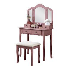 Sanlo Rose Gold Finish Wood Vanity, Makeup Table and Stool Set