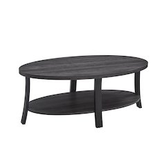 Anze Contemporary Oval Wood Shelf Coffee Table in Charcoal Finish