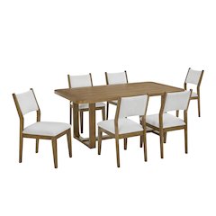 Parker 7-Piece Dining Set, Trestle Dining Table with 6 Stylish Chairs, Light Oak