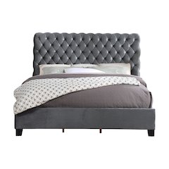 Apoera Velvet Upholstered Button Tufted Bed, Queen, Gray