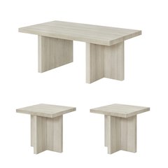 Mchome 3-Piece Coffee Table Set, Coffee Table and Two End Tables, White Finish