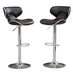 Masaccio Brown Leatherette Adjustable Swivel Barstool Chrome Base, Set of 2