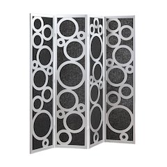 4-Panel Room Divider, Decorative Folding Freestanding Privacy Screen, Silver