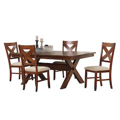 5-Piece Dining Set, Extendable Trestle Dining Table with 4 Chairs, Dark Hazelnut