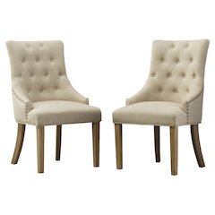 Luna Tan Button Tufted Solid Wood Wingback Chairs with Nail Heads Set of 2