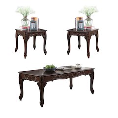 Blush 3-Pc Dark Cherry Finish Wood Coffee & End Table Set