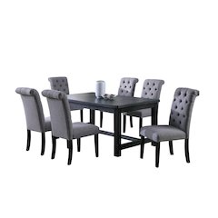 Leviton Antique Black Finished Wood Dining Set, Table with Six Chairs, Gray