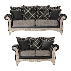 San Marino 2-Tone Fabric Wooden Frame Sofa and Loveseat Set in Ebony