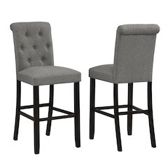 Leviton Solid Wood Tufted Asons Barstool, Set of 2, Gray