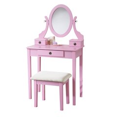 Moniya Wood Makeup Vanity Table and Stool Set, Pink