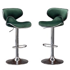 Masaccio Velvet Upholstered Adjustable Swivel Barstool, Set of 2, Green
