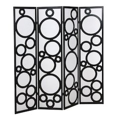 Arvada 4-Panel Wood Room Divider with Circle Pattern, Black