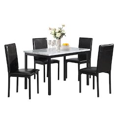 Citico 5-Pc Dinette Set with Faux Marble Top, White Table with Black Chairs