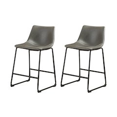 Lotusville Vintage PU Leather Counter Height Stools, Antique Gray, Set of 2