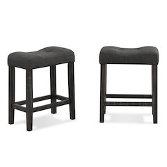 Sora Button Tufted Counter Height Saddle Stool, Set of 2, Gray