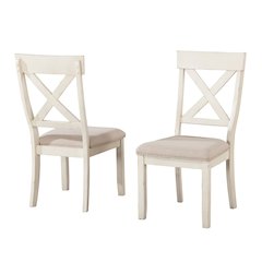 Prato Antique White Wood Cross Back Upholstered Dining Chairs, Set Of 2