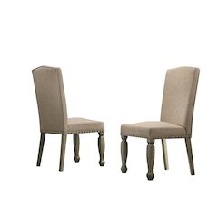 Breda Antique Gray Finish Upholstered Nailhead Dining Chair, Set of 2