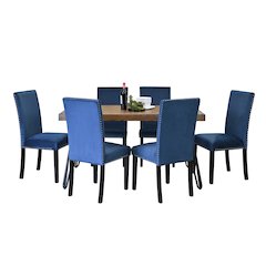 Ashzo 7-Pc Dining Set, Hairpin Dining Table with 6 Chairs, Blue