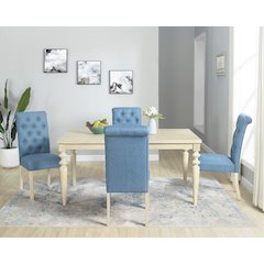 Amonia 5-Pc Dining Set, Turned-Leg Dining Table with 4 Tufted Chairs, Blue