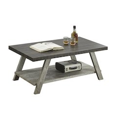 Athens Contemporary Two-Tone Wood Shelf Coffee Table in Weathered Walnut/Gray