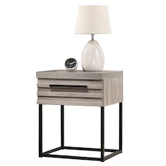 Alvear Contemporary Wood Nightstand with Metal Base, Weathered Gray