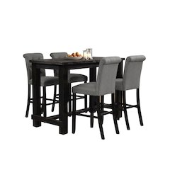 Leviton Antique Black Finished Wood 5-Pc Pub Set, Table with 4 Barstools, Gray
