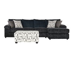 Nason Wide Wale Corduroy Sofa Chaise with Ottoman, Charcoal