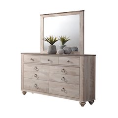 Imerland White Wash Finish Patched Wood Top 7-drawer Dresser and Mirror