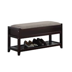 Rouen Espresso Seating Bench with Shoe Storage