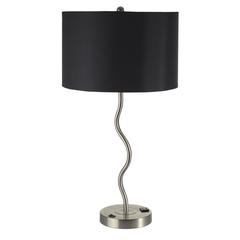 28.5"H Black Wave Table Lamp W/ Convenient Outlet, Adjustable Bulb Socket