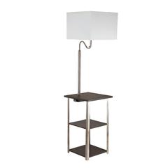 58" In Dru Square Side Table W/ Brush Silver Floor Lamp & Charging And Usb Station
