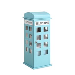 11.5" In British Pastel Blue Telephone Booth Leather Jewelry Box