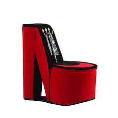 9" In Red Velvet High Heel Shoe Display W/ Hooks Jewelry Box