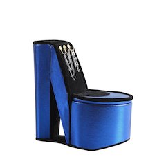 9" In Blue Iridescent Velvet High Heel Shoe Display W/ Hooks Jewelry Box