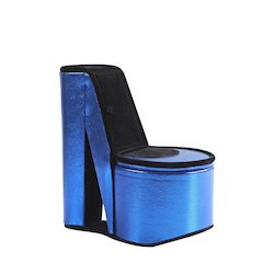 9" In Blue Iridescent Velvet High Heel Shoe Hidden Jewelry Box