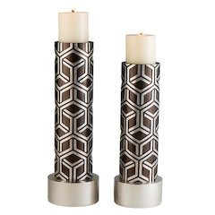 14", 16" Chestnut Bamboo Weave Candleholders Set of 2