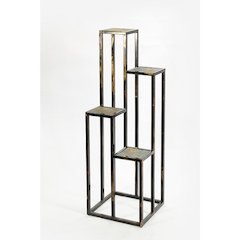 47.25" 4 TIER GRAY STONE SLAB BLACK/GOLD CAST METAL PLANT STAND