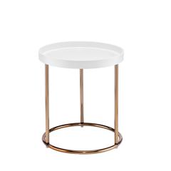 21.75" In White Edie Mid-Century Lipped Edge Side Table W/ Copper Legs