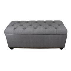 18" Tufted Grey Storage Bench+3Pcs Ottoman Seating