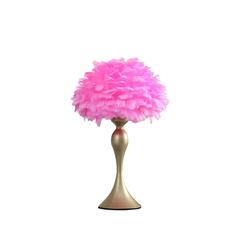 18.25"In Hot Pink Feather Aquina Satin Gold Metal Contour Glam Table Lamp