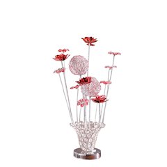 4 Red Roses 6 Petal Floral 2 Red/Silver Flower Bud On A Trumpet Vase Table Lamp