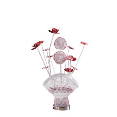 4 Red Roses 6 Petal Floral 2  Flower Bud On A Fan Aluminum Vase Table Lamp