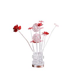4 Red Roses 6 Petal Floral 2 Red/Silver Flower Bud Vase Table Lamp