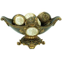 8"H Handcrafted Bronze Decorative Bowl With Decorative Spheres