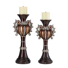 16", 18" Delicata Bronze Silver Candleholder Set Of 2