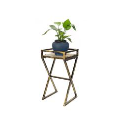 27" in GRAY STONE SLAB BLACK/GOLD METAL PLANT STAND