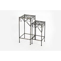 21.06",26.18" CELTIC CLOVER SQUARE BLACK/GOLD CAST METAL PLANT STAND SET OF 2