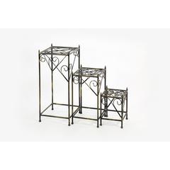 13",20.5",28" SQUARE BLACK/GOLD CAST METAL PLANT STAND SET OF 3