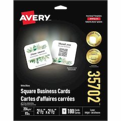 Avery&reg; Square Business Cards with Sure Feed Technology - 2 1/2" x 2 1/2" - 93 lb Basis Weight - 254 g/m² Grammage - Matte - Rounded Corner, Sturdy, Coated, Durable, Avery Clean Edge Technolog